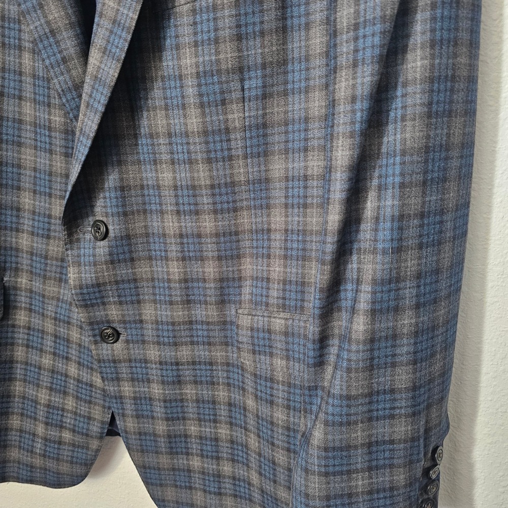 Samuelsohn Performance Mens Plaid Blazer Jacket Wool Blend Blue Gray Size 48 - Picture 2 of 8